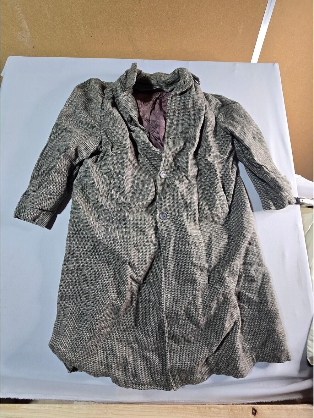 Vintage Long Wool Blend Overcoat with Button Closure